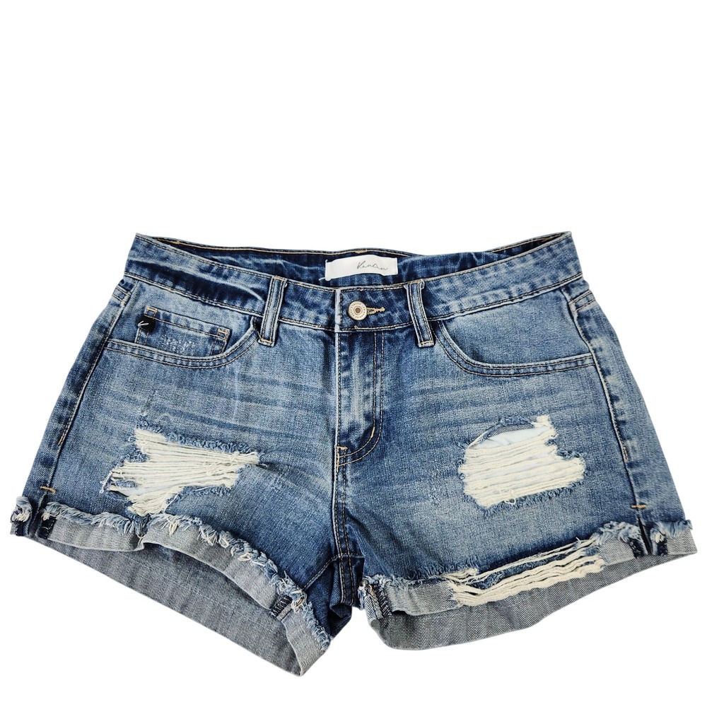 KanCan Womens Distressed Denim Shorts Medium Wash Frayed Hem KC5142YT Size M